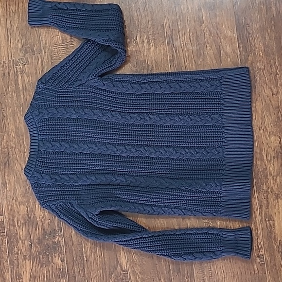 L.L. Bean Navy Cable-Knit Chunky 100% Cotton Button-Shoulder Sweater Size M - Picture 5 of 5